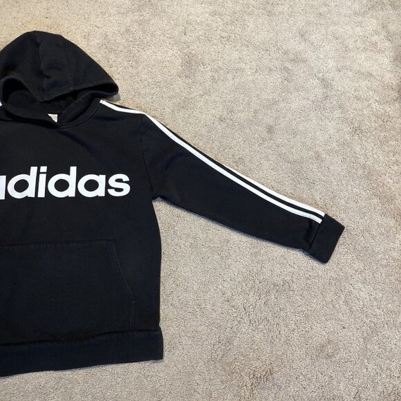 ADIDAS Boys Signature HoodieSweatshirt  Sz Large 14/16 Black with White Stripes - Picture 4 of 11